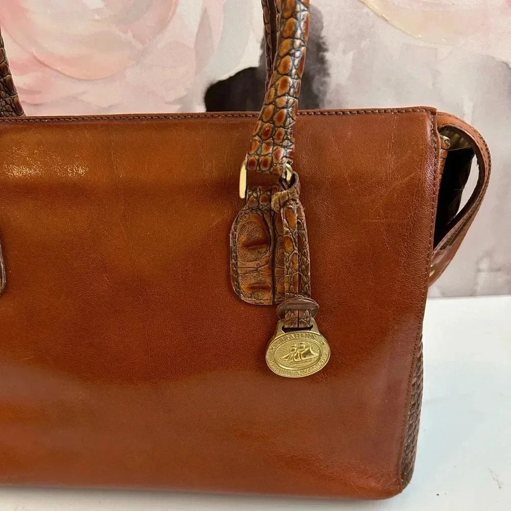 ! BRAHMIN TUSCAN Collection Satchel Caramel Embossed Croc
